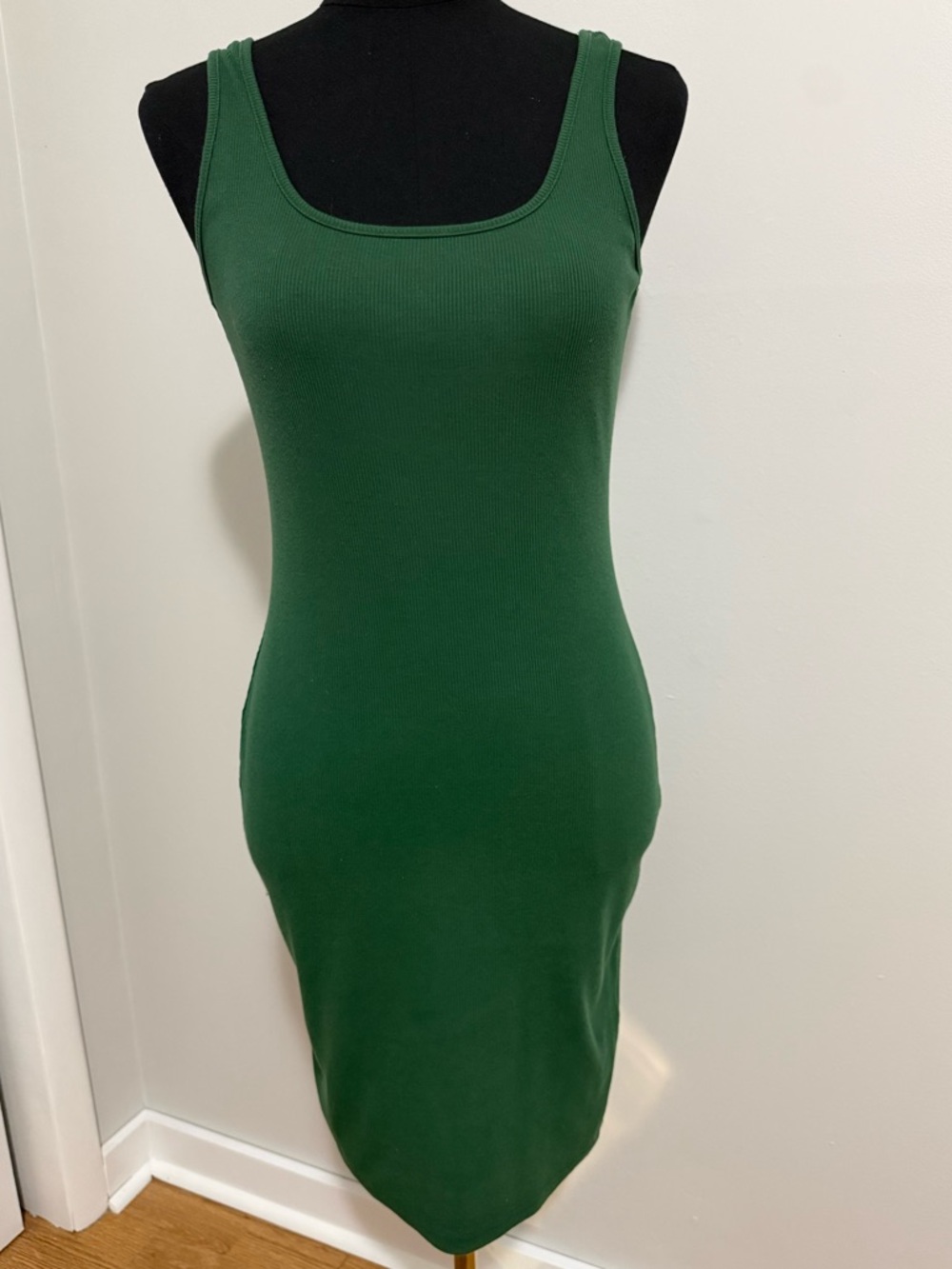 SHEIN Dark Green Ribbed Tank Midi Dress